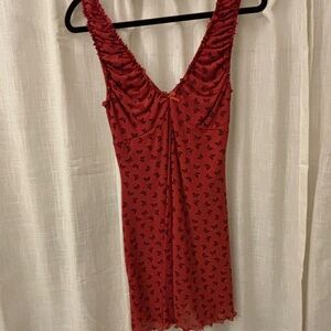 Forever 21 Red and Black Ruched Mini Dress V-neck Sleeveless